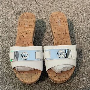 Michael Kors White and Silver Slide Sandals